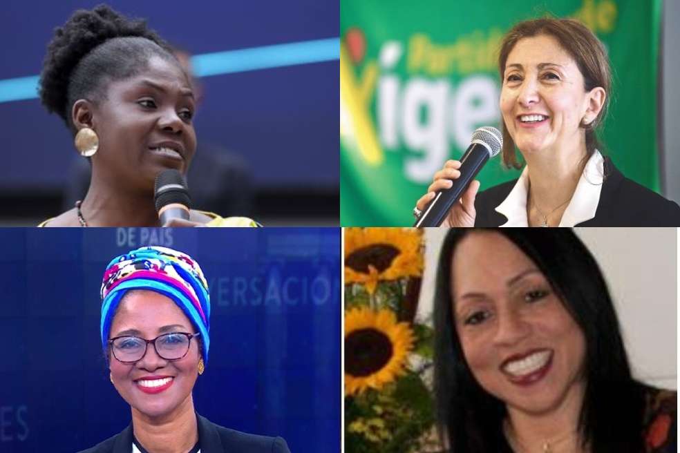 Francia Márquez (candidata a la Vicepresidencia de Gustavo Petro), Ingrid Betancourt (Candidata a la Presidencia por Partido Verde Oxígeno), Marlen Castillo (candidata a la vicepresidencia de Rodolfo Hernández) y Sandra de las Lajas (Candidata a la Vicepresidencia de John Milton Rodríguez (Imagen Noticia Caracol).
