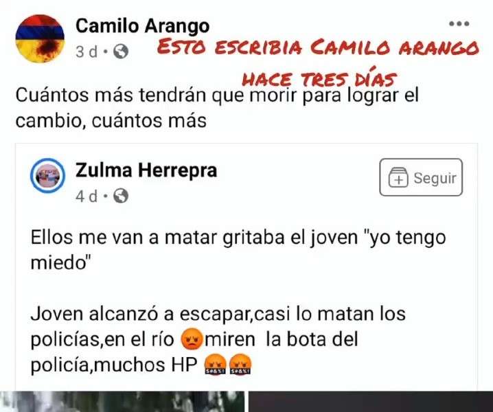 Mensaje tomado del Facebook de Camilo Andrés Arango.