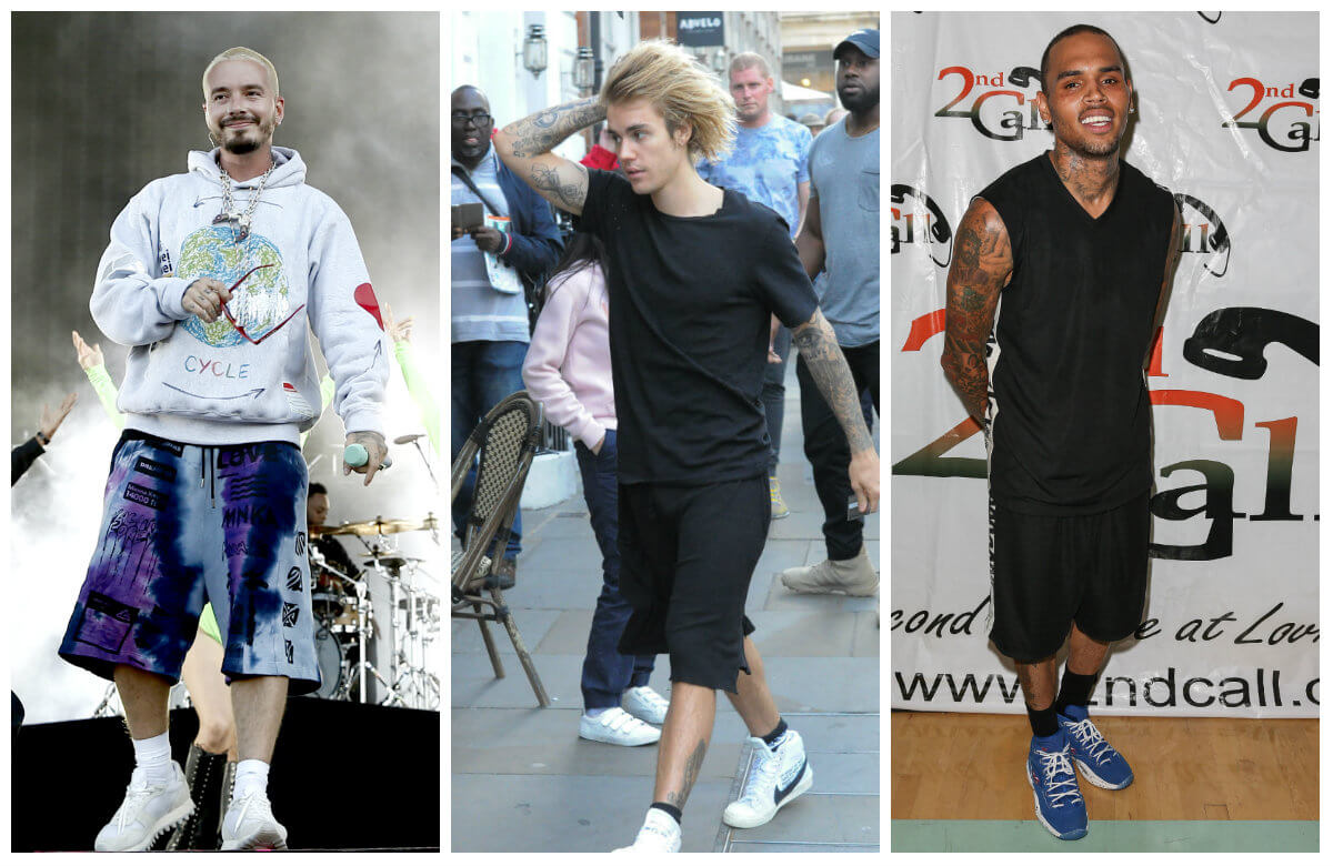 Los cantantes J Balvin, Justin Bieber y Chris Brown.