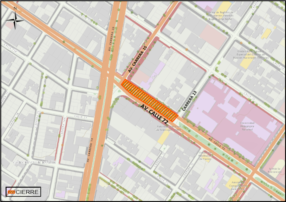 Cierre víal  la AV. Calle 72 entre AV. carrera 15 y carrera 13, por obras del cruce deprimido.