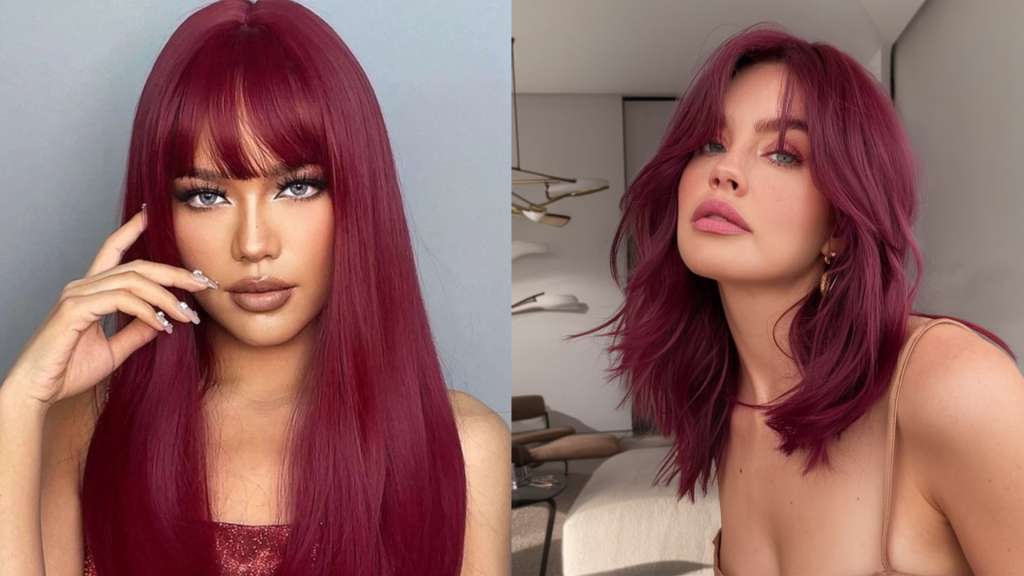 El cabello borgoña es una tendencia vibrante que combina rojo y violeta en una tonalidad sofisticada.