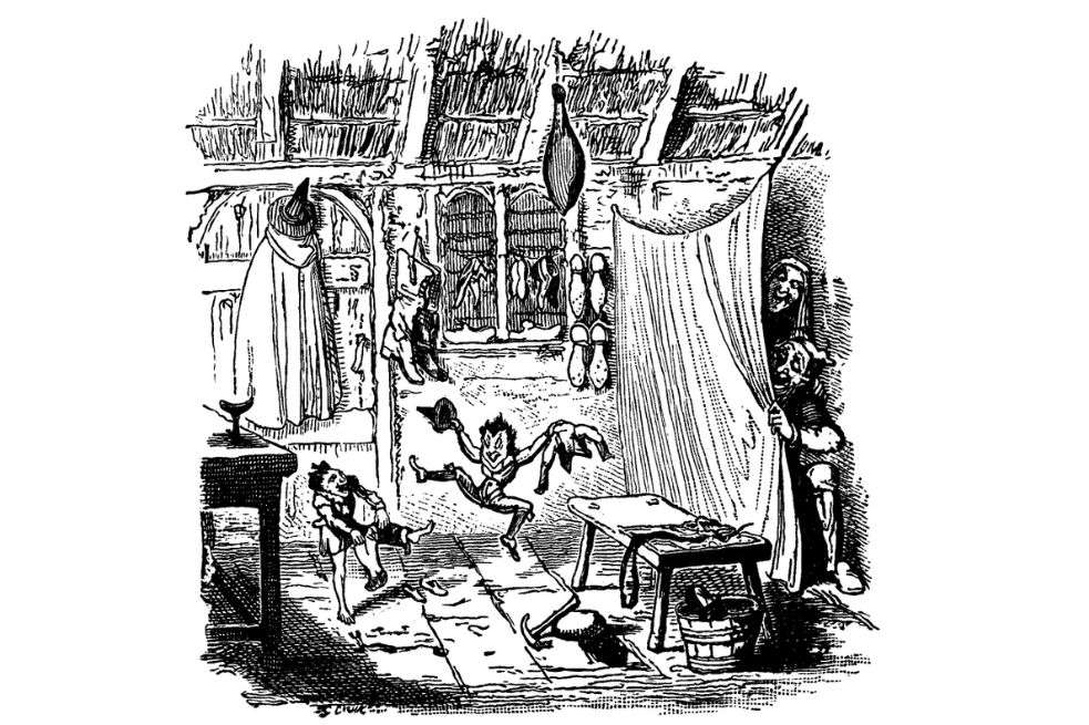 lustración del cuento de los hermanos Grimm “Los enanos mágicos”.