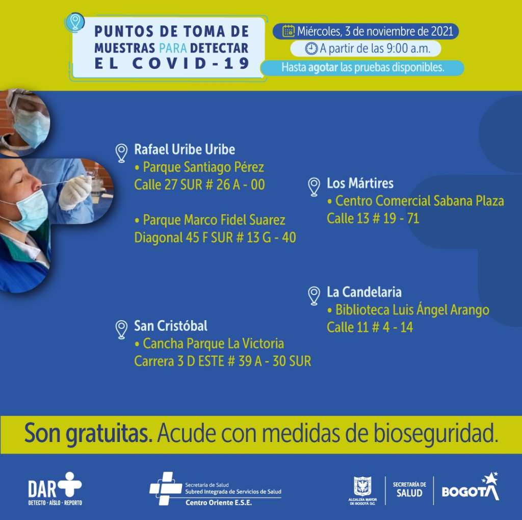 ¿Dónde hay pruebas gratuitas para Covid-19 este miércoles en Bogotá?