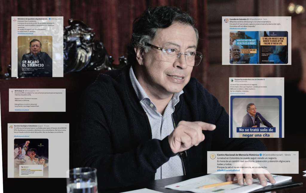 Las redes sociales de las entidades gubernamentales se llenaron con publicaciones alusivas a los señalamientos que hizo el presidente Petro contra la Nueva EPS.