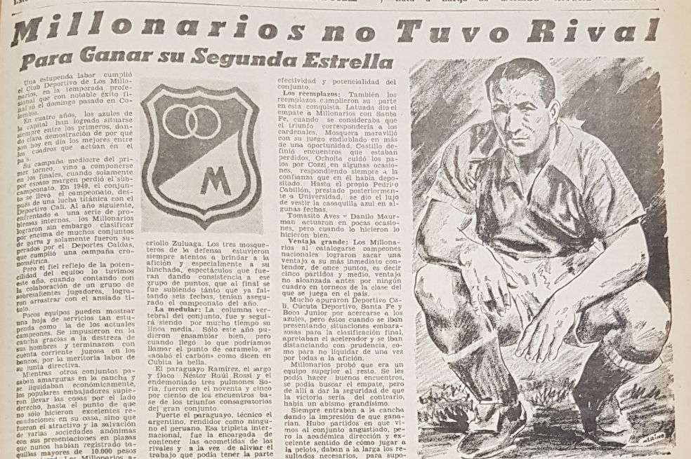 Página de El Espectador sobre el segundo título de Millonarios.
