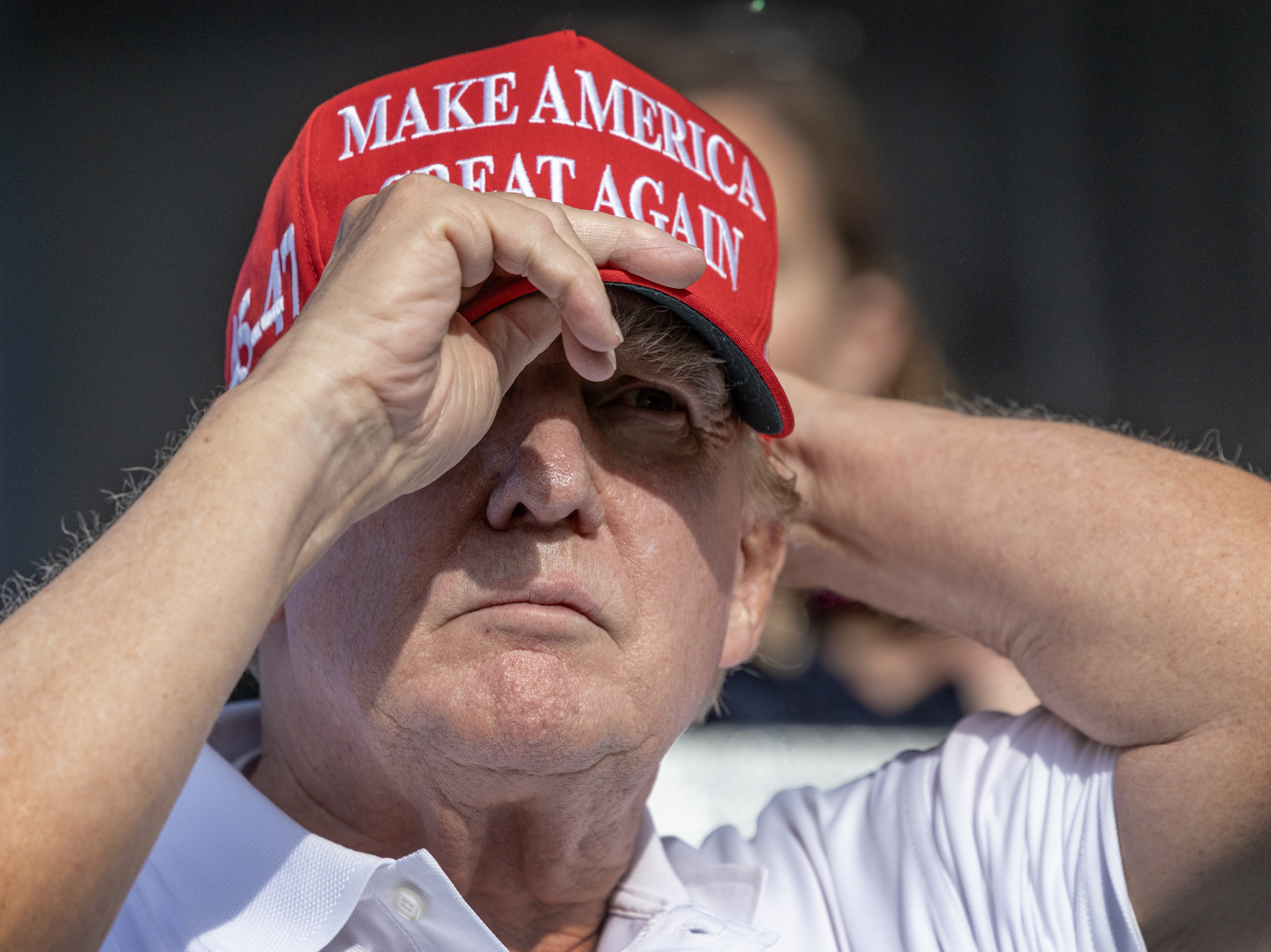 Doral (Usa), 07/04/2024.- Former US President Donald Trump attends the final of the LIV Golf Team Championship celebrated at the Trump National Doral in Doral, Florida, USA, 07 April 2024. EFE/EPA/CRISTOBAL HERRERA-ULASHKEVICH