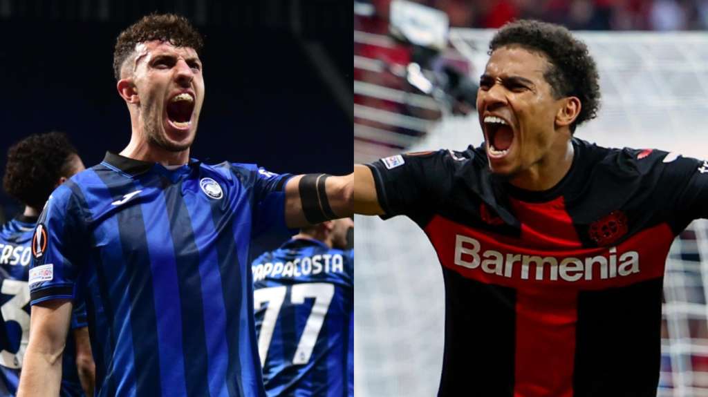 Matteo Ruggeri de Atalanta y Amine Adli de Bayer Leverkusen, jugadores finalistas de la Europa League.