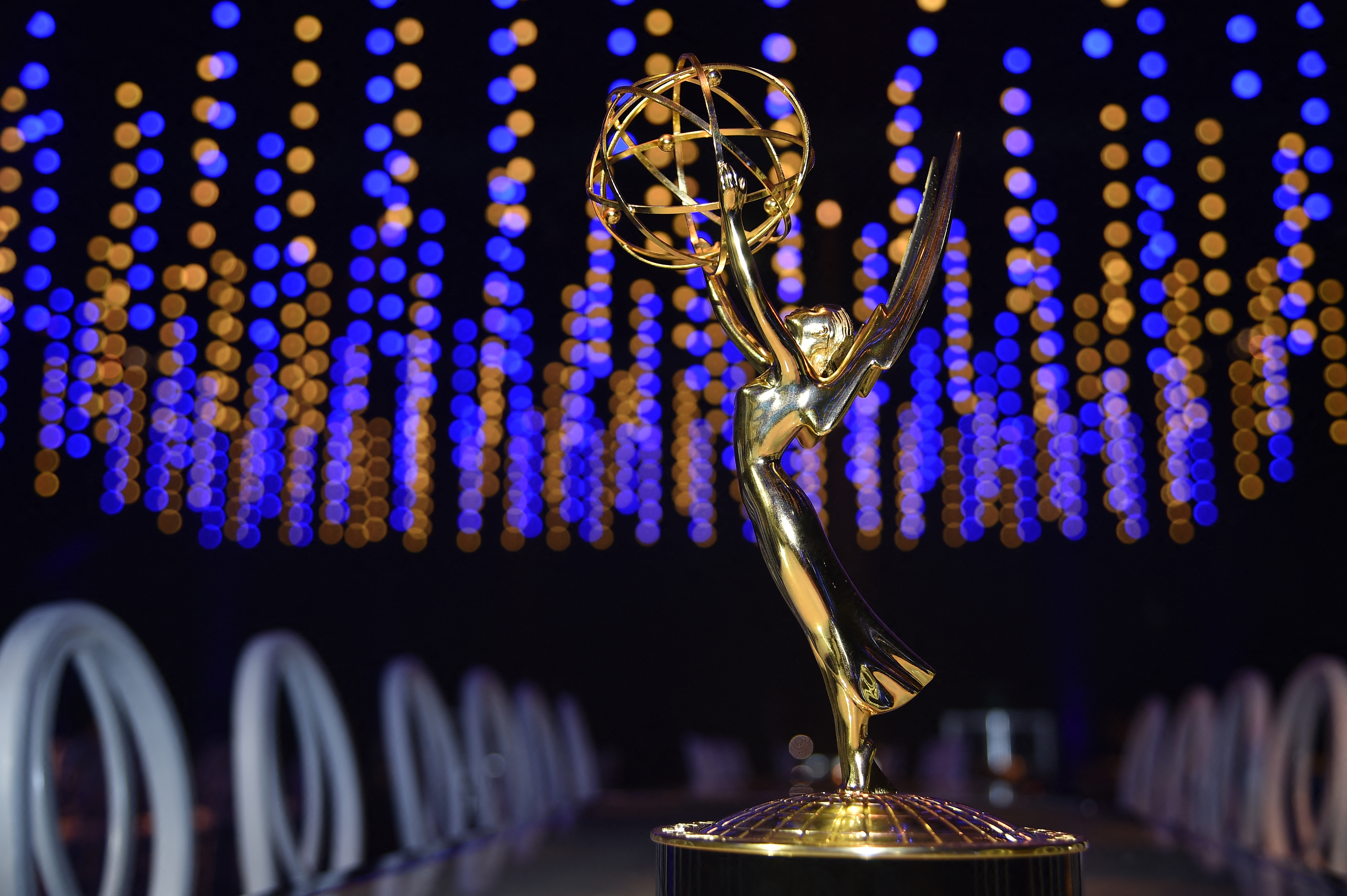 (FILES) This photo shows an Emmy statuette at the 70th Emmy Awards Governors Ball press preview at LA Live Event Deck on September 6, 2018 in Los Angeles, California.