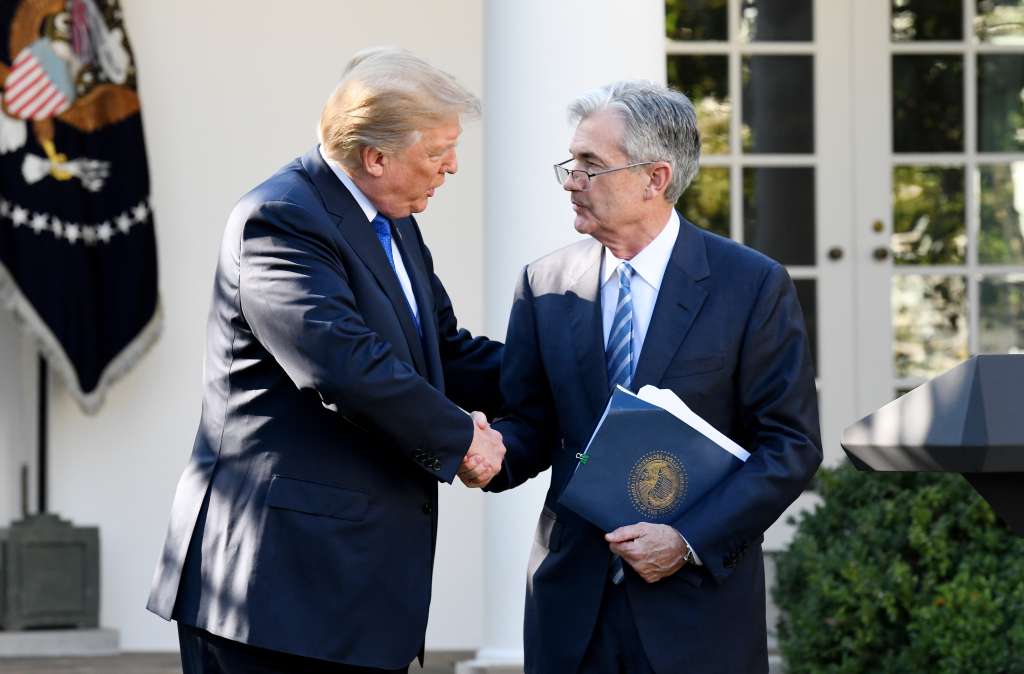 Donald Trump with Jerome Powell in 2017. Photographer: Olivier Douliery/Bloomberg