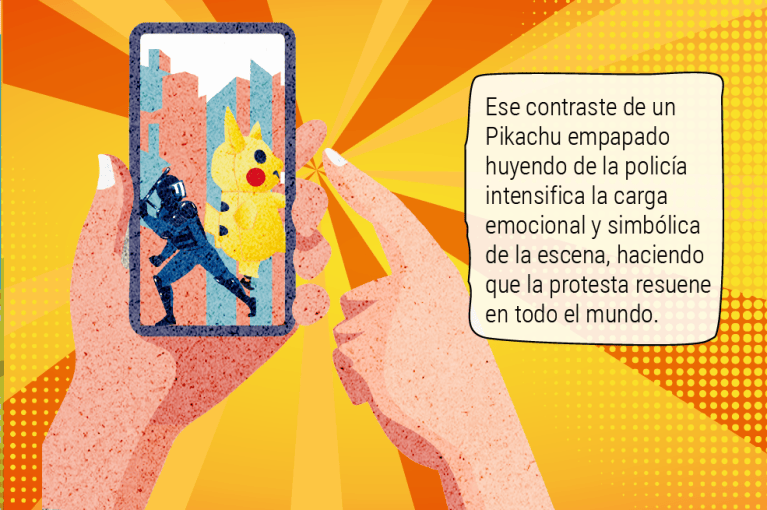 Hace treinta años, Pikachu huía del Equipo Rocket. Hoy, este querido roedor eléctrico corre entre gases lacrimógenos y escudos antidisturbios.