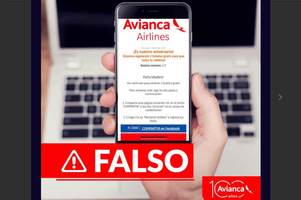 Esta es la pieza con la que la aerolínea busca informar sobre la campaña fraudulenta. / @Avianca