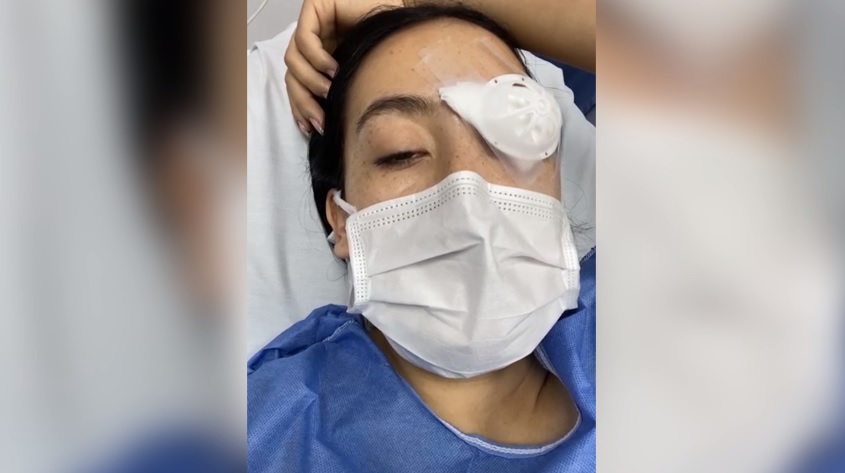 Leidy Cadena fue herida en su ojo derecho durante las manifestaciones del pasado miércoles 28 de abril.