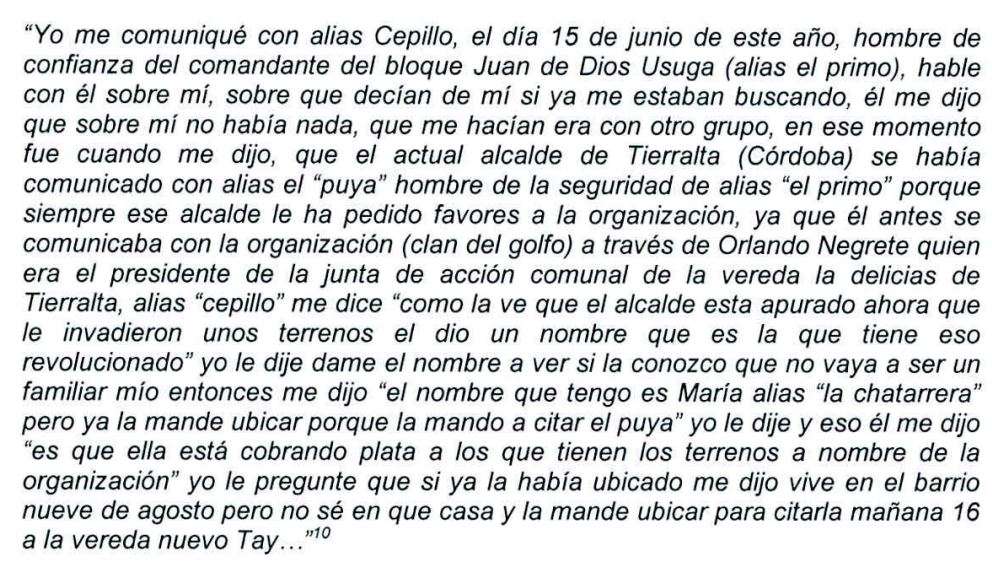 Declarción en poder de la Fiscalía en el expediente de María del Pilar Hurtado.