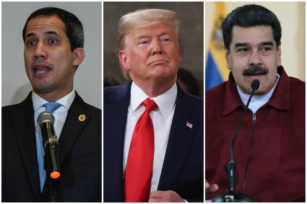 Juan Guaidó, líder opositor venezolano; Donald trump, presidente de Estados Unidos, y Nicolás Maduro, presidente de Venezuela. / EFE/AFP