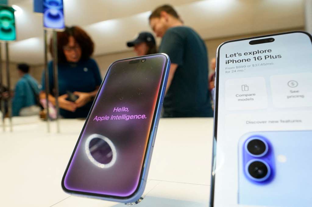 (FILES) Apple iPhone 16 are on display during the launch September 20, 2024, at the Apple Store in New York .