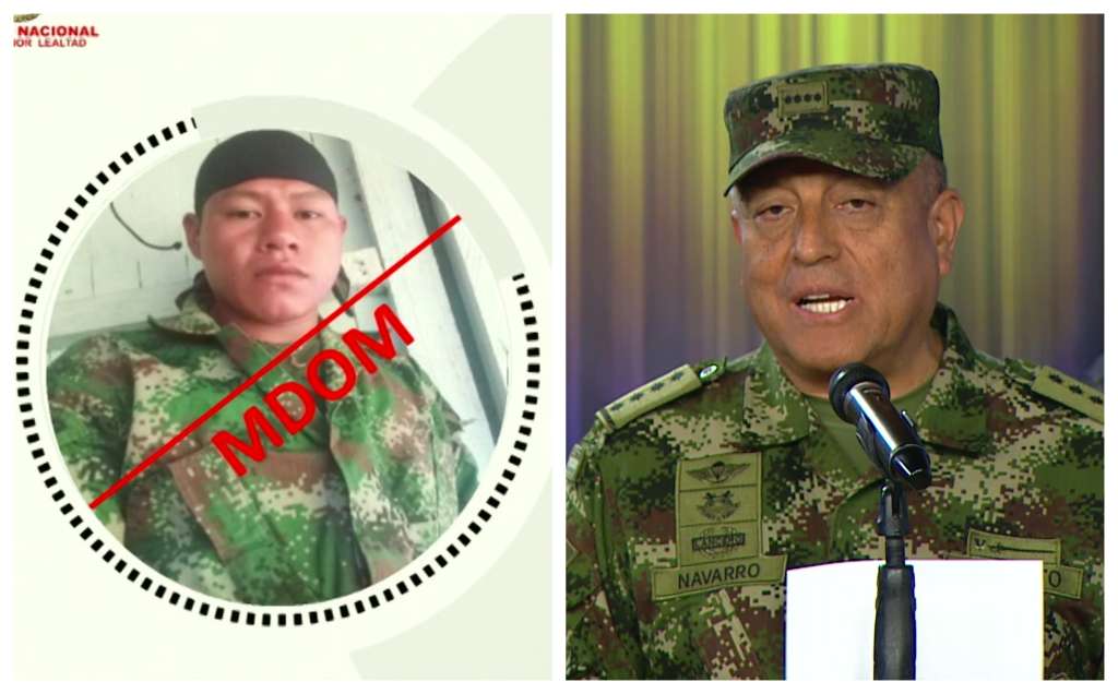 A la izquierda, Alias "Mayimbú", jefe del Comando Coordinador de Occidente. A la derecha, el general Luis Fernando Navarro, comandante de las Fuerzas Militares.