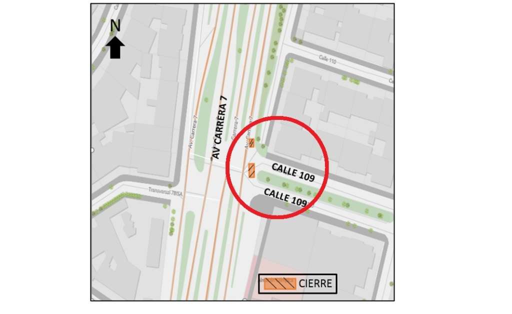 El cierre se realizará sobre la carrera séptima, en la intersección con la calle 109.