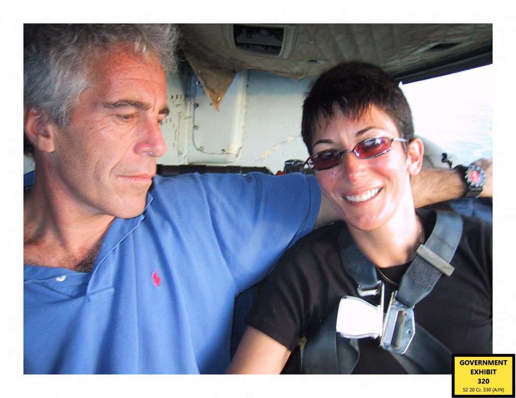 (FILES) This undated trial evidence image obtained December 8, 2021, from the US District Court for the Southern District of New York shows British socialite Ghislaine Maxwell (R) and US financier Jeffrey Epstein (L).