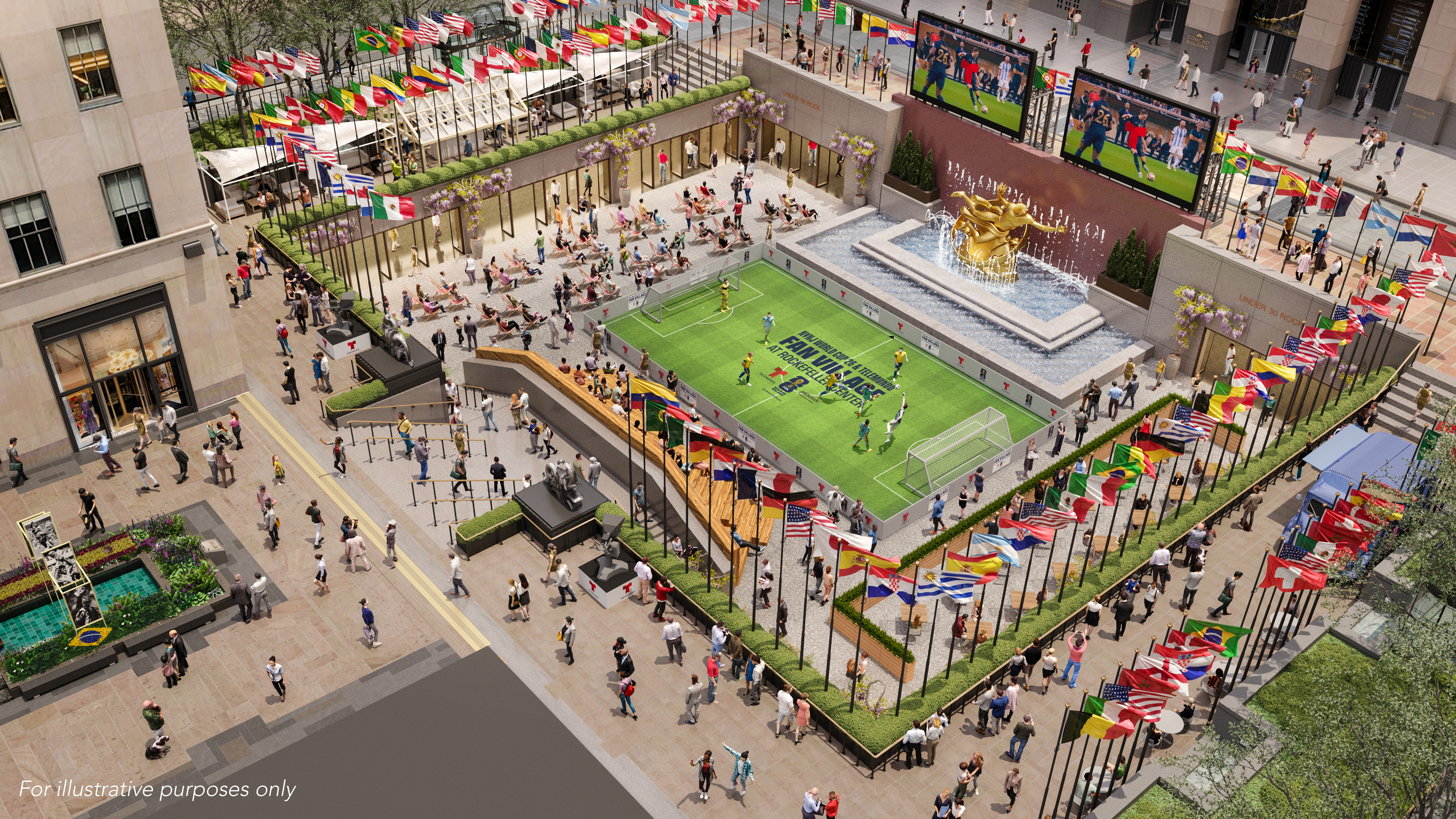 La Fan Village del Rockefeller Center será el principal centro de celebración en Manhattan para la región NY–NJ, complementando los partidos que se disputarán en el Estadio Nueva York–Nueva Jersey y el FIFA Fan Festival.