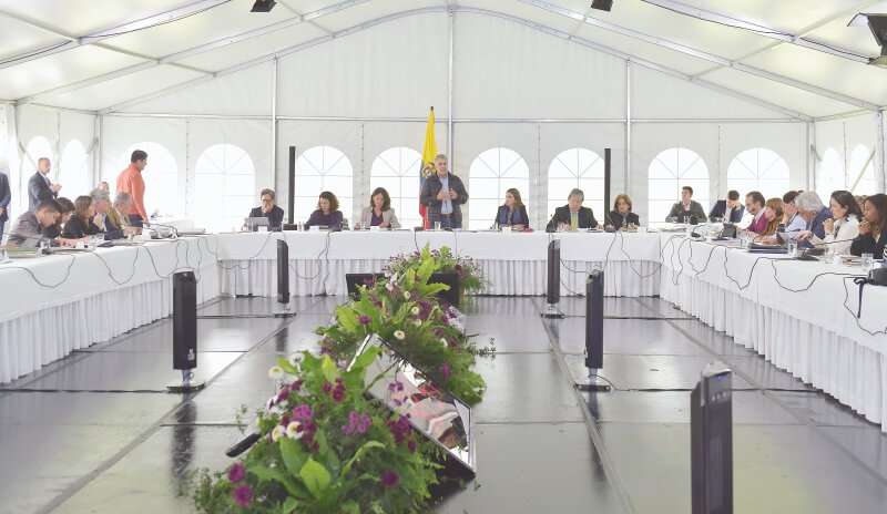 Desde el martes pasado hasta ayer, el presidente Duque se reunió con su gabinete y altos funcionarios a replantear estrategias de gobierno. / Presidencia