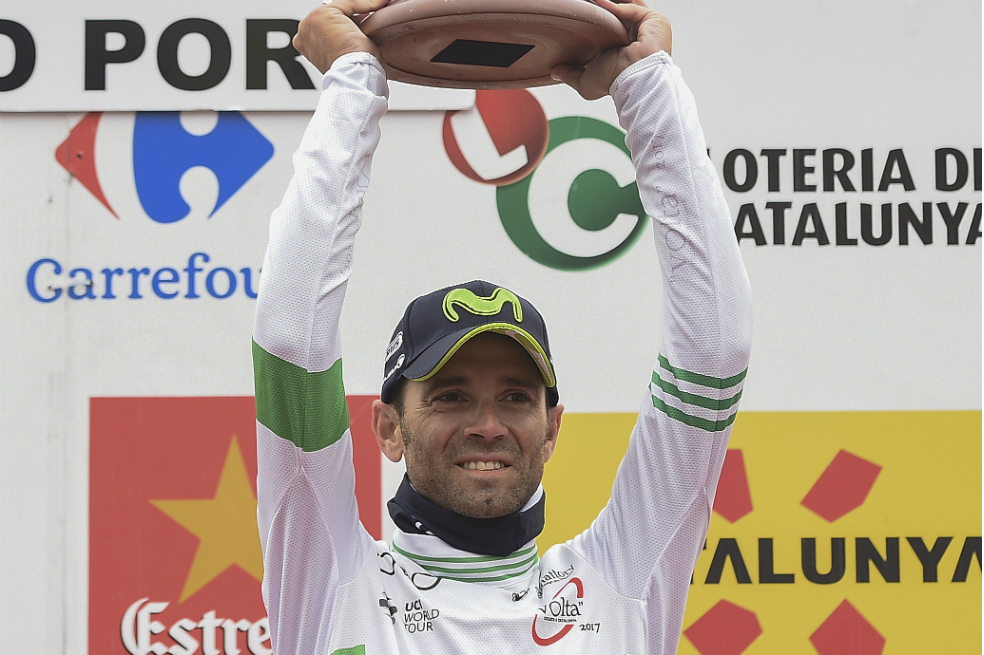 El español Alejandro Valverde, del Movistar, líder de la Vuelta a Cataluña. / AFP