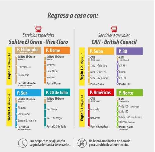 Lista de rutas para el concierto del Vive Claro el 10 de febrero de 2026.