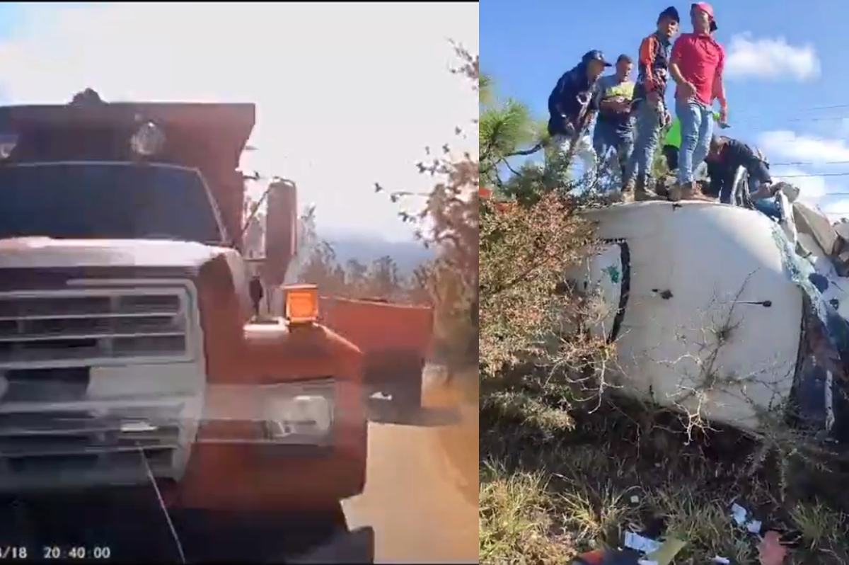 Video del accidente en Villa de Leyva entre un bus y una volqueta.