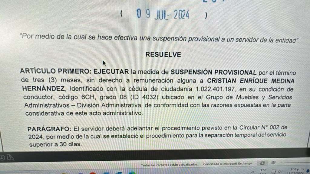 Solo entonces y ya con el lío crecido, Medina fue suspendido por tres meses de su trabajo. Eso sucedió el 9 de julio recién pasado.