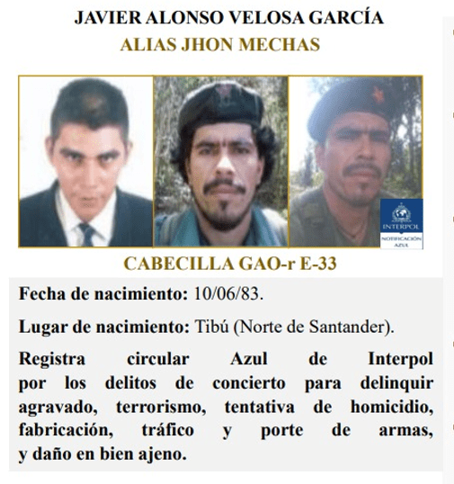 Información de Interpol sobre alias "Jhon Mechas".