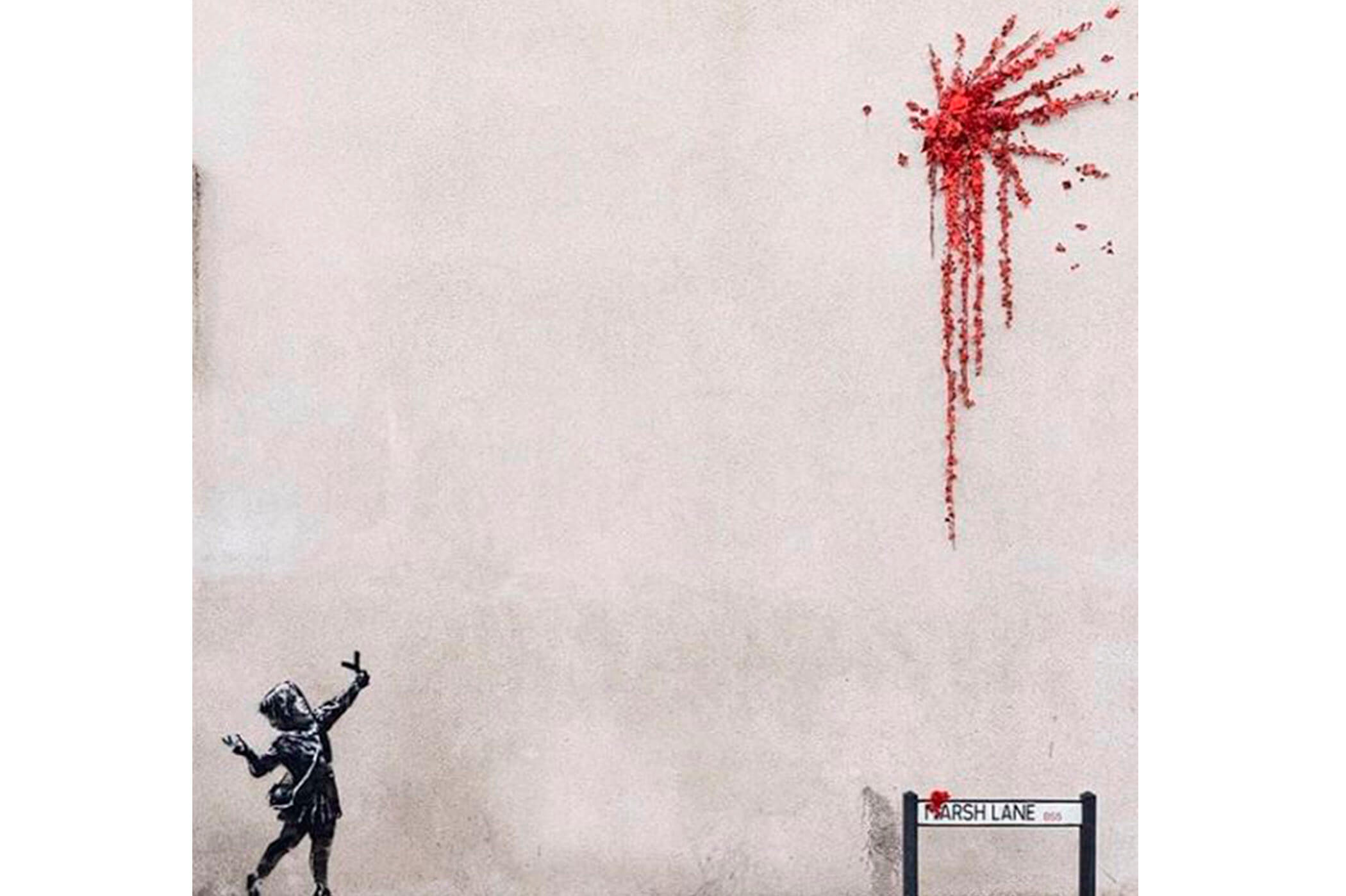 Bansky hizo esta obra en febrero de 2020, por el Día de San Valentín, en Bristol, su ciudad natal.
