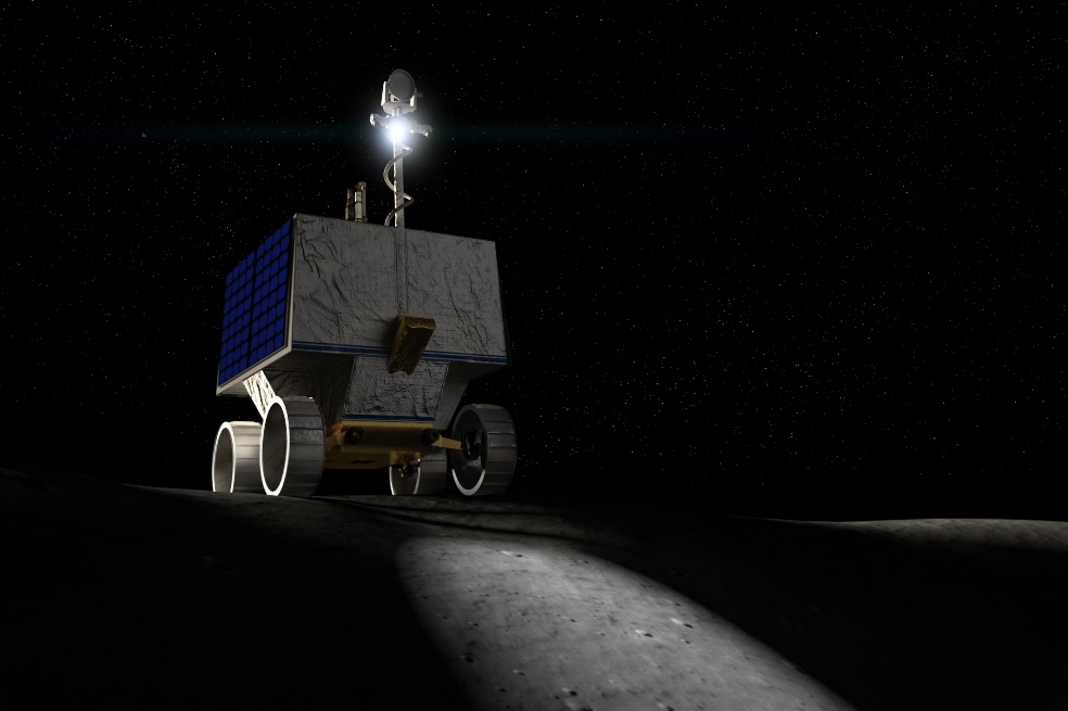 Esta es una simulación del rover VIPER, de la NASA. Tenían previsto que use sus cuatro instrumentos científicos para tomar muestras de diversos ambientes del suelo.