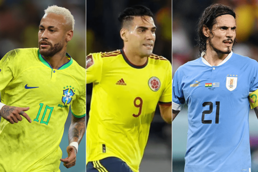Neymar de Brasil, Radamel Falcao García de Colombia y Edinson Cavani de Uruguay.