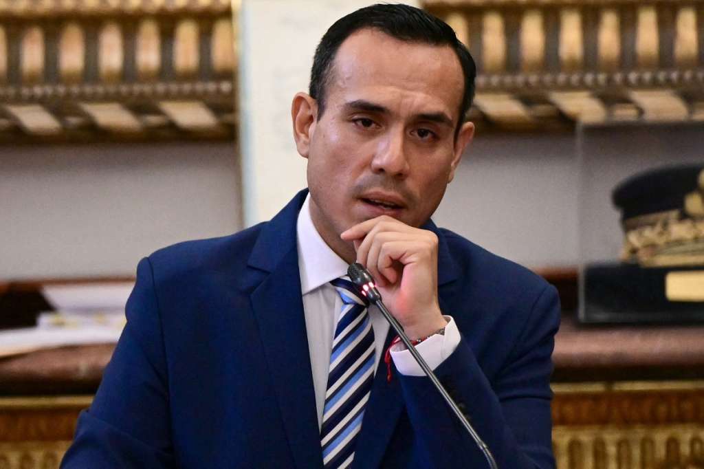 Peru's President Jose Jeri attends a congressional committee to testify about alleged irregularities in meetings with Chinese businessmen at the National Congress in Lima on January 21, 2026.