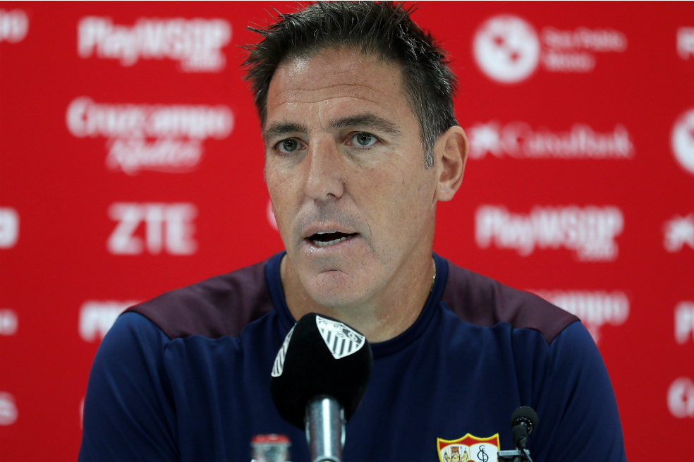 Eduardo 'Toto' Berizzo, este sábado, durante la rueda de prensa ofrecida antes del juego frente al Villarreal. / EFE