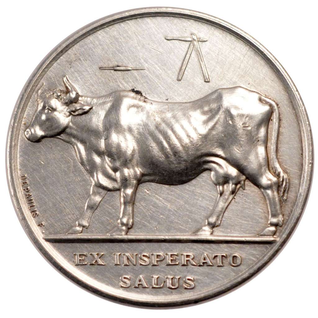 Medalla en plata, acuñada en Francia entre 1842 y 1845. (32.71 mm, 12.80 g). Emitida para conmemorar el inicio del programa de vacunación contra la viruela en París.