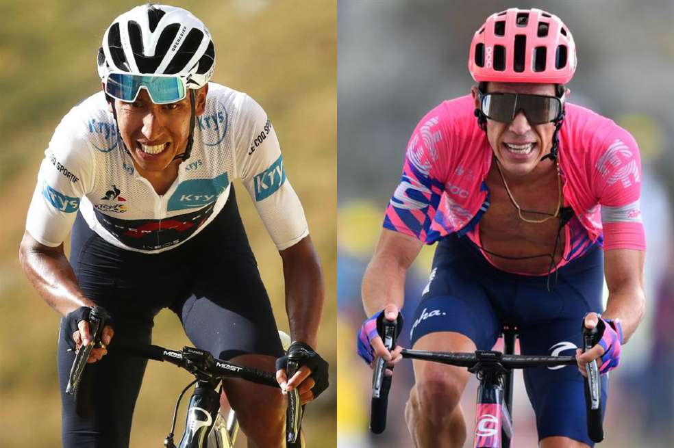 Egan Bernal (izquierda) y Rigoberto Urán (derecha).