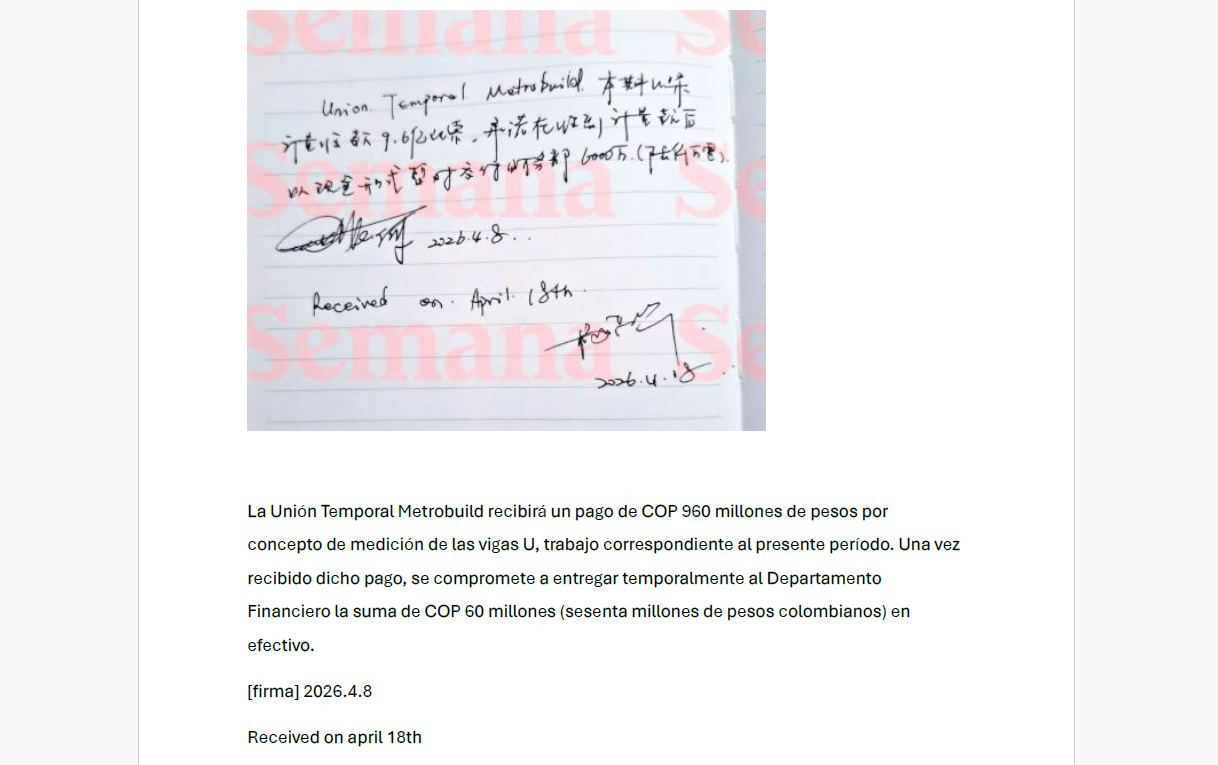Metro Línea 1 compartió la traducción del recibo que firmaron donde se pactaría la entrega de dinero.