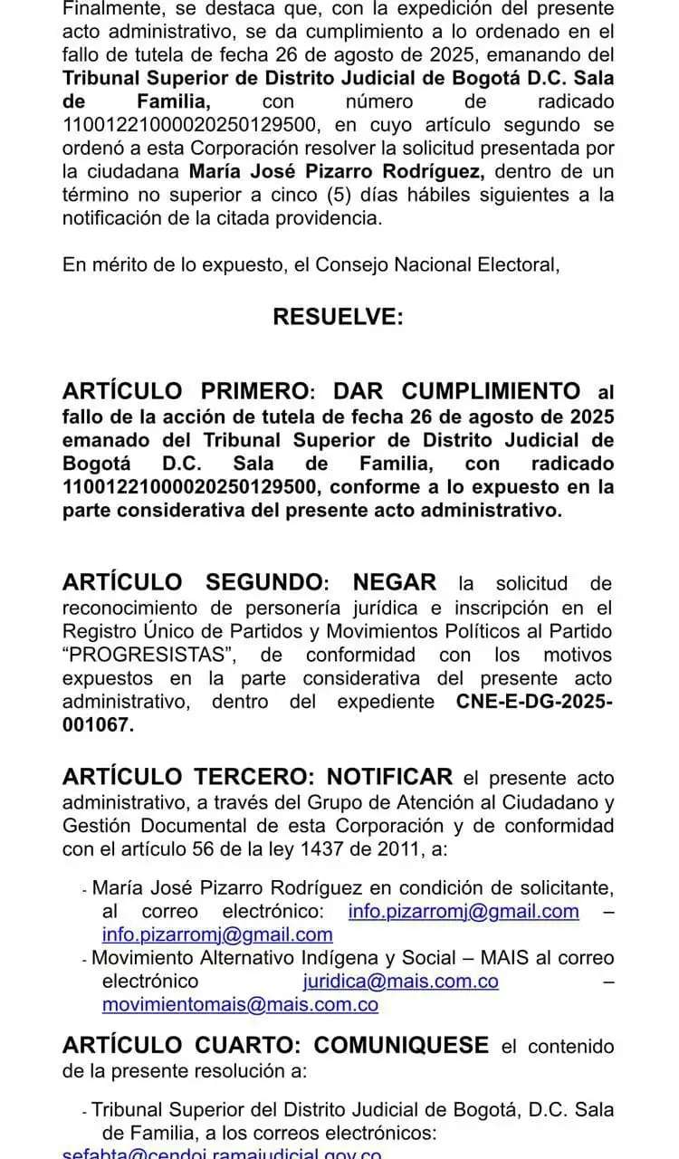 Mais Progresistas CNE María José Pizarro Pacto Histórico