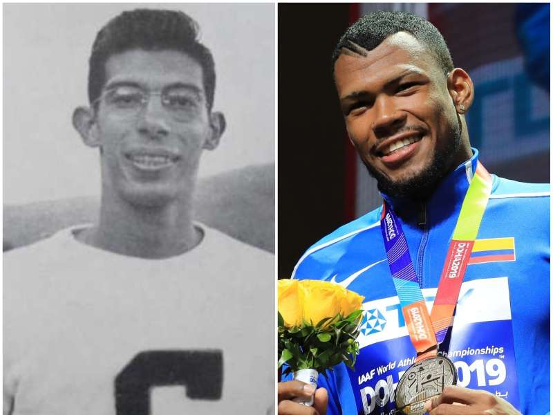 Jaime Aparicio y Anthony Zambrano, pasado y presente del atletismo colombiano. / Archivo El Espectador y EFE