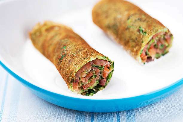 Crepes de salmón ahumado y espinacas