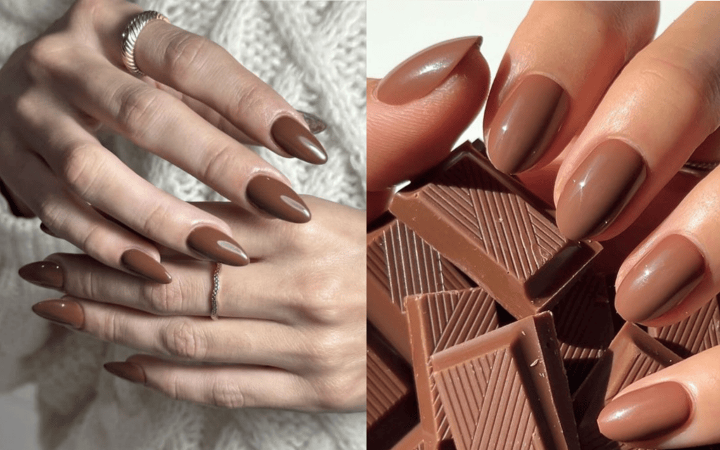 Uñas decoradas con el Pantone Mocha Mousse.