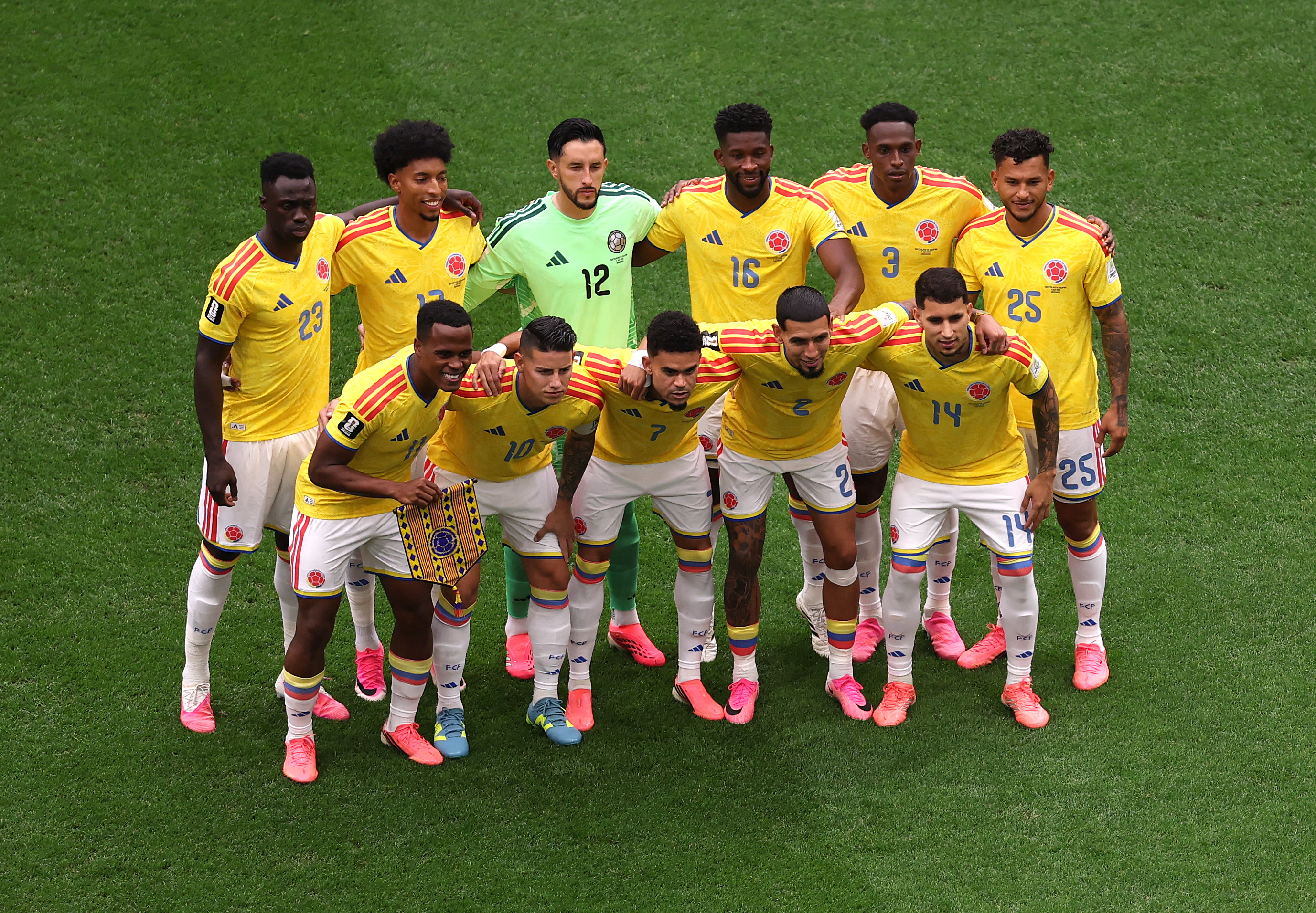 VANCOUVER, CANADA - JULY 07: Players of Colombia pose for a team photograph before the FIFA World Cup 2026 Round of 16 match between Switzerland and Colombia at BC Place Vancouver on July 07, 2026 in Vancouver, British Columbia, Canada. Luke Hales/Getty Images/AFP (Photo by Luke Hales / GETTY IMAGES NORTH AMERICA / Getty Images via AFP)