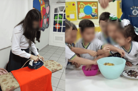 En colegio de Paraguay enseñan a los niños a planchar, cocinar y lavar