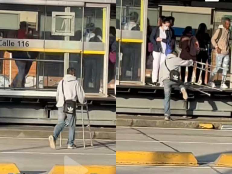 Video: hombre con caminador corrió para colarse en Transmilenio