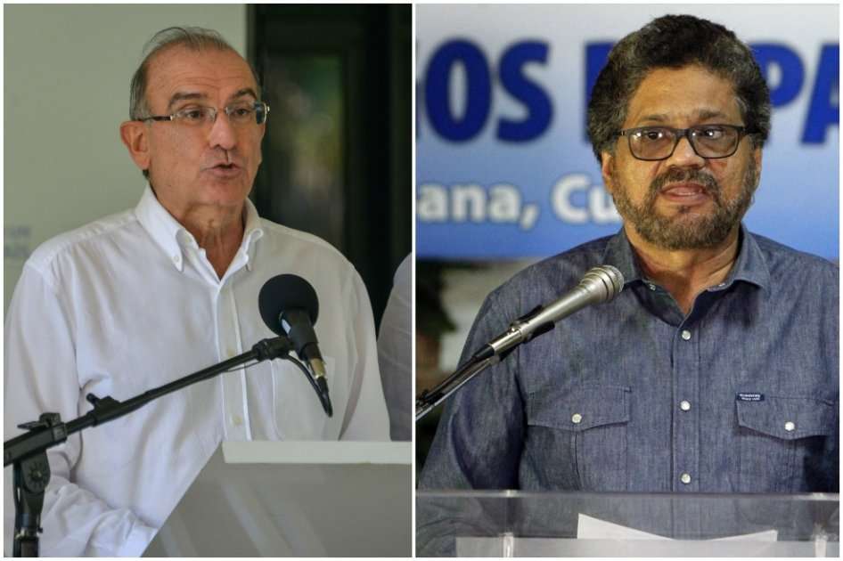  Los jefes negociadores del Gobierno y las Farc, Humberto de la Calle e “Iván Márquez”, respectivamente, ayer en sus declaraciones  en La Habana. / Fotos: AFP y EFE