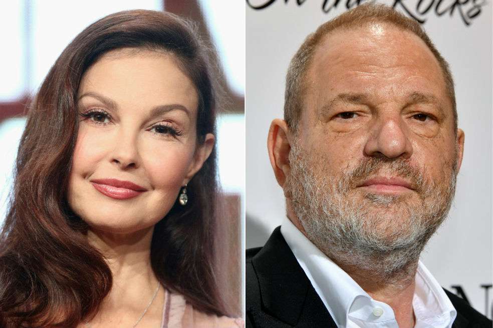 La actriz Ashley Judd y el exproductor de Hollywood Harvey Weinstein. / AFP