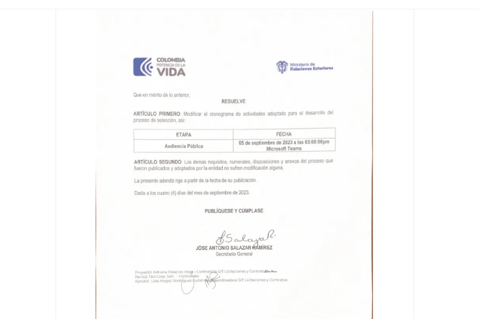 La adenda de la licitación de los pasaportes, publicada por el Ministerio de Relaciones Exteriores.