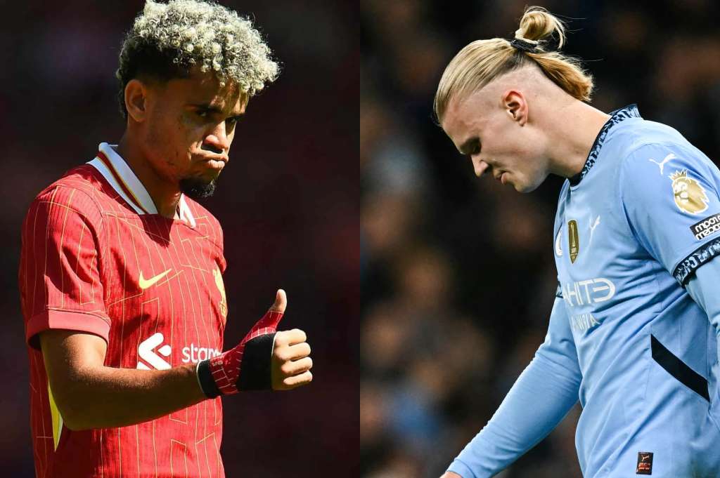 Luis Díaz, con la camiseta de Liverpool, y Erling Haaland, con la de Manchester City.