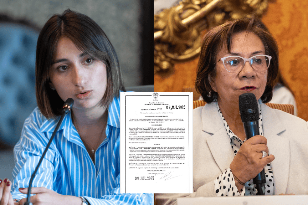 La excanciller Laura Sarabia y la nueva ministra en encargo, Rosa Villavicencio.