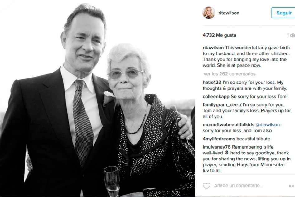 Tom Hanks y su madre, Janet Marylyn Frager. / Tomado de Instagram.com/ritawilson